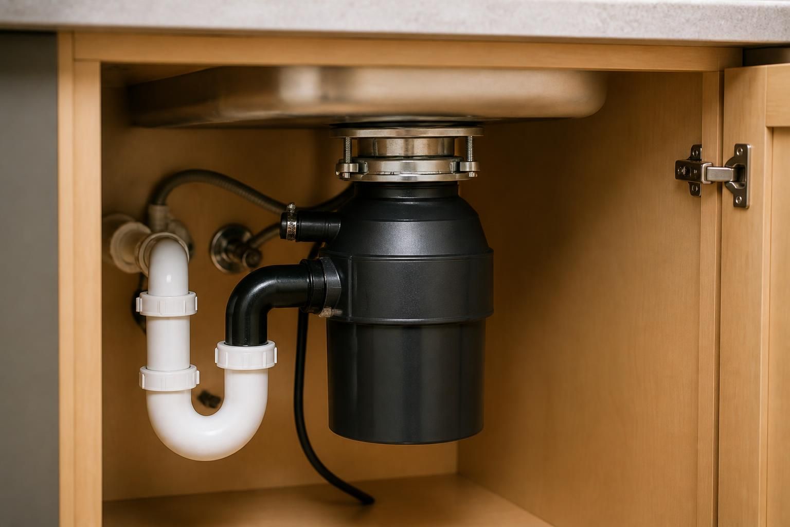 Kitchen sink with a newly installed garbage disposal