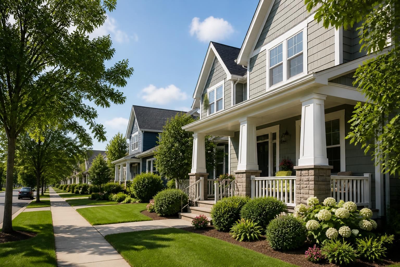 Tidy residential homes on a bright quiet street